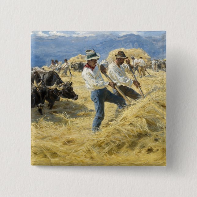 Badge Carré 5 Cm Peder Severin Kroyer - Threshing dans les Abruzzes (Devant)