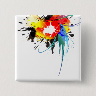 Badge Carré 5 Cm Peinture Abstraite de perroquets sauvages
