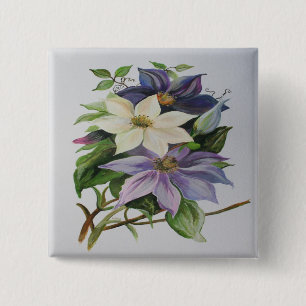 Badge Carré 5 Cm Peinture acrylique de la vigne Lilac Clematis