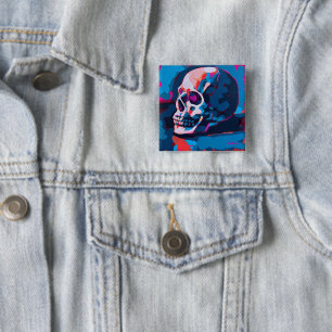 Badge Carré 5 Cm Peinture de crâne chromatique