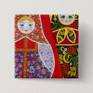 Badge Carré 5 Cm Peinture de la poupée russe Matryoshka