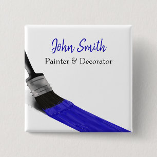Badge Carré 5 Cm Peinture Peintre Service Société Pinceau Bleu
