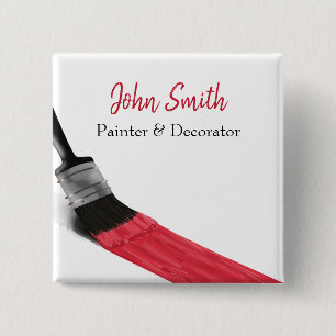 Badge Carré 5 Cm Peinture Peintre Service Société Pinceau Rouge