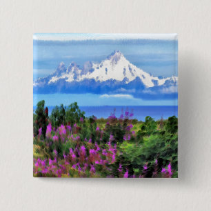 Badge Carré 5 Cm Peinture sauvage surréelle en Alaska