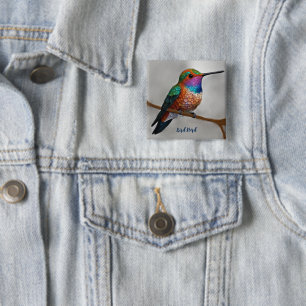 Badge Carré 5 Cm Peinture vibrante de colibri d'Allen