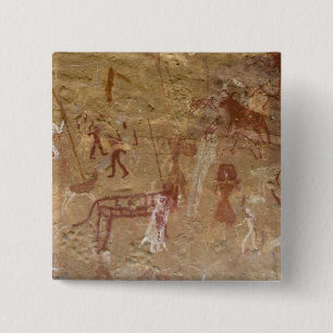 Badge Carré 5 Cm Peintures rupestres préhistoriques, Akakus, Sahar