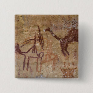 Badge Carré 5 Cm Peintures rupestres préhistoriques avec des chamea