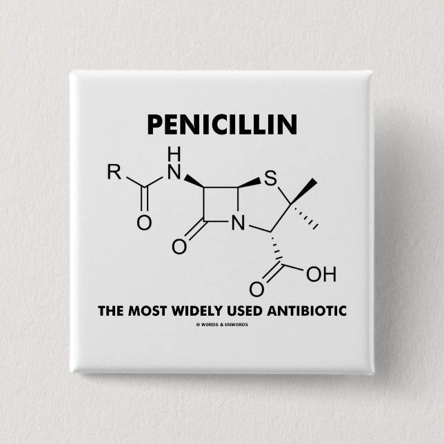 Badge Carré 5 Cm Pénicilline la plupart d'antibiotique très utilisé (Devant)