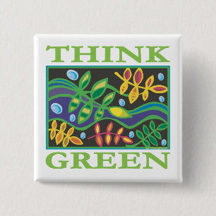 Badge Carré 5 Cm Pensez au De l'environnement vert