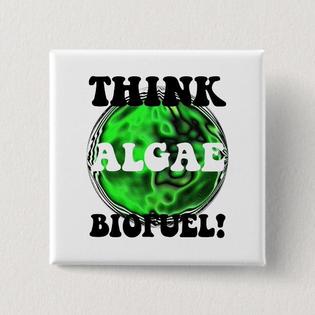 Badge Carré 5 Cm Pensez le combustible organique d'algues ! (Devant)
