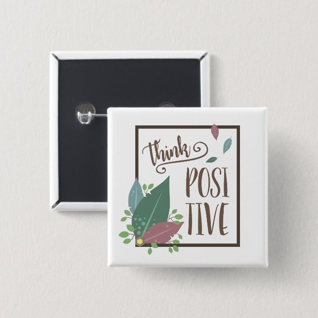 Badge Carré 5 Cm Pensez motivation positive plume boho (Devant & derrière)