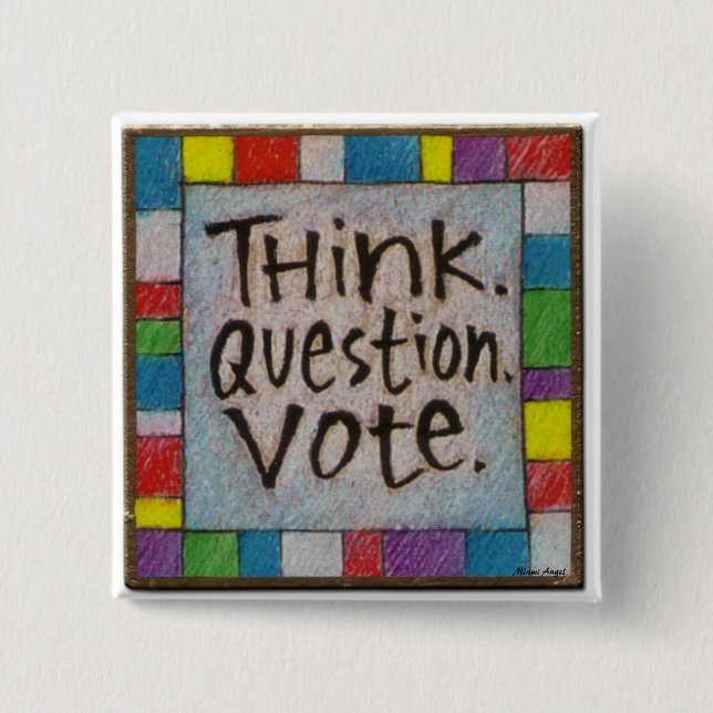 Badge Carré 5 Cm Pensez.  Question.  Vote (Devant)