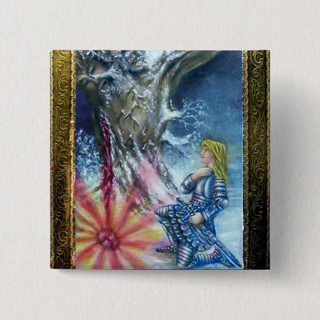 BADGE CARRÉ 5 CM PERCEVATION ET VISION DU SAINT-GRAIL (Devant)