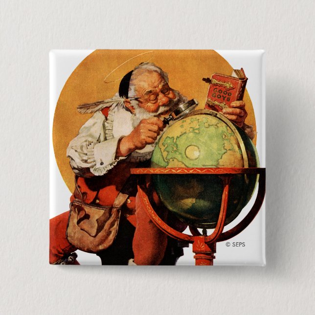 Badge Carré 5 Cm Père Noël au monde (Devant)