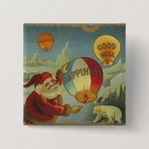 Badge Carré 5 Cm Père Noël Avec Le Balouton Du Bonheur