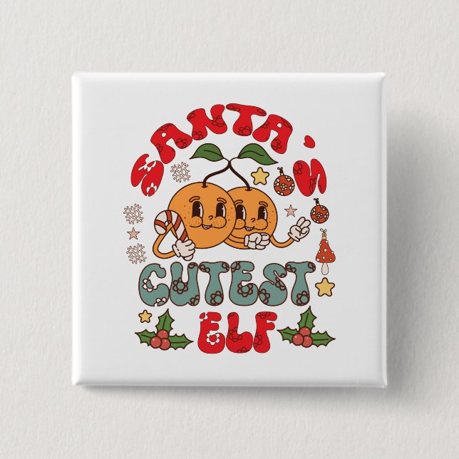 Badge Carré 5 Cm Père Noël Cutest Elf Sublimation-80881 (Devant)