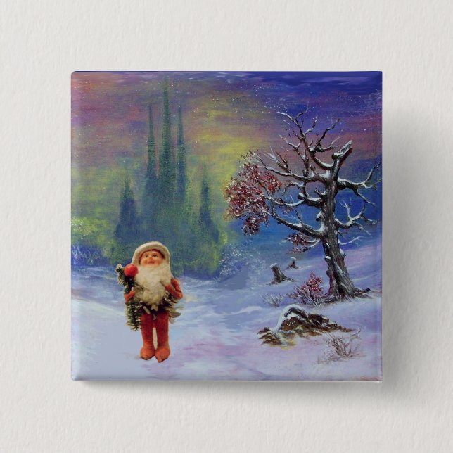 BADGE CARRÉ 5 CM PÈRE NOËL DES GNOMES (Devant)