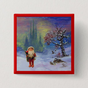 BADGE CARRÉ 5 CM PÈRE NOËL DES GNOMES