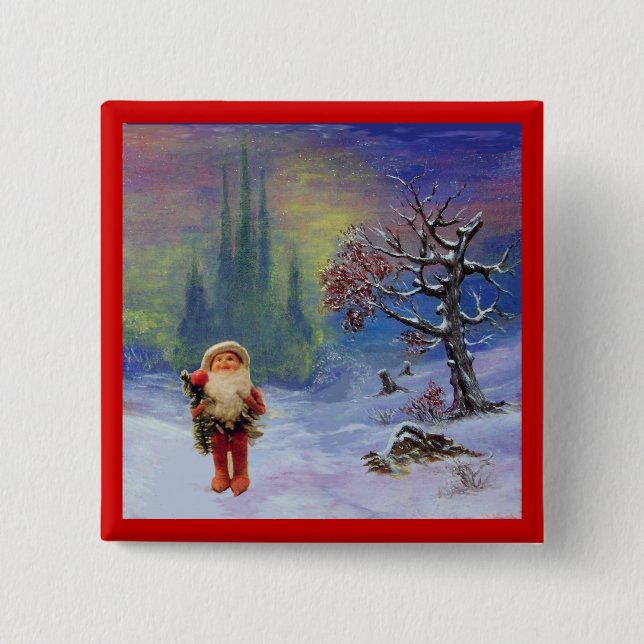 BADGE CARRÉ 5 CM PÈRE NOËL DES GNOMES (Devant)