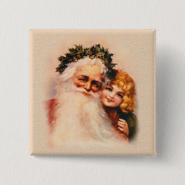 Badge Carré 5 Cm Père Noël et fille victorienne (Devant)