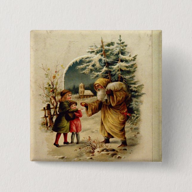 Badge Carré 5 Cm Père Noël victorienne (Devant)