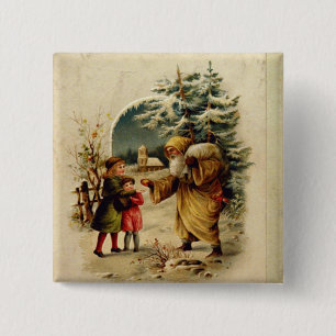 Badge Carré 5 Cm Père Noël victorienne