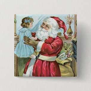 Badge Carré 5 Cm Père Noël vintage avec enfant
