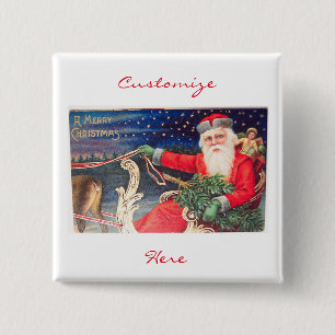 Badge Carré 5 Cm Père Noël vintage sur traîneau Thunder_Cove