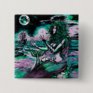 Badge Carré 5 Cm Perle de l'Atlantide de sirène de sirène
