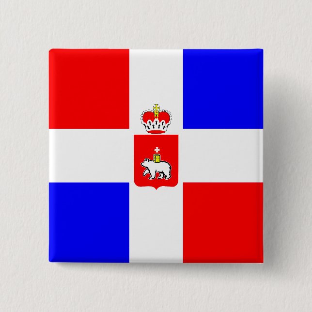 Badge Carré 5 Cm Perm Krai, drapeau de la Russie (Devant)