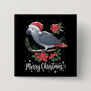 Badge Carré 5 Cm Perroquet gris africain de Noël 