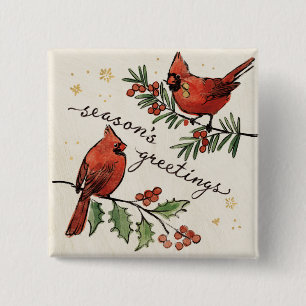 Badge Carré 5 Cm Perruches de cardinal de Noël