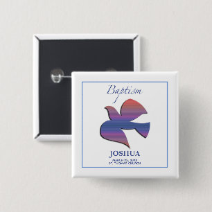 Badge Carré 5 Cm Personnalisable, Adulte Baptême Dove
