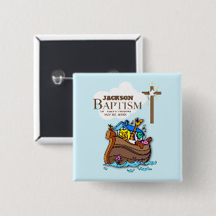 Badge Carré 5 Cm Personnalisable, baptême de bébé garçon Arche de N