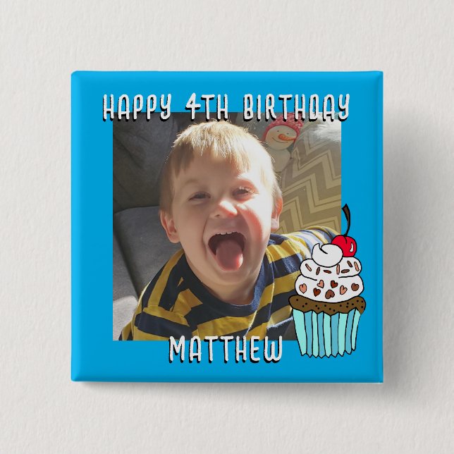 Badge Carré 5 Cm Personnalisé Joyeux Anniversaire Nom et âge (Devant)