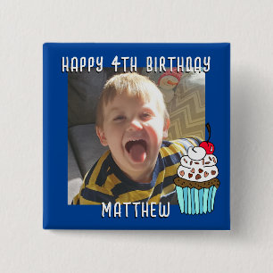 Badge Carré 5 Cm Personnalisé Joyeux Anniversaire Nom et âge