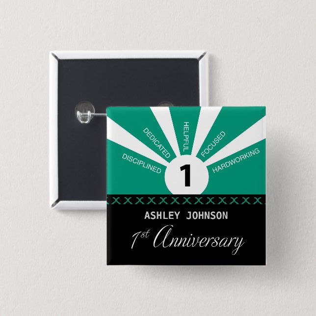 Badge Carré 5 Cm Personnaliser, 1ère année Anniversaire de l'employ (Devant & derrière)