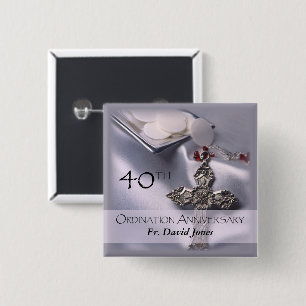 Badge Carré 5 Cm Personnaliser, 40e anniversaire d'ordination Félic
