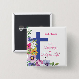 Badge Carré 5 Cm Personnaliser, 60e anniversaire Nun vie religieuse