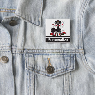 Badge Carré 5 Cm Personnaliser - Alley Cats Bowling Pin