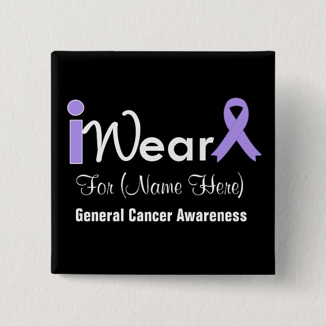 Badge Carré 5 Cm Personnaliser Lavender Ruban général Cancer (Devant)