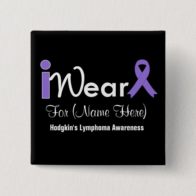 Badge Carré 5 Cm Personnaliser le lymphome de Violet Ribbon Hodgkin (Devant)