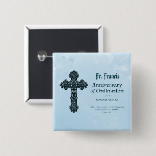 Badge Carré 5 Cm Personnaliser, Ordination Anniversaire Prêtre, Cr