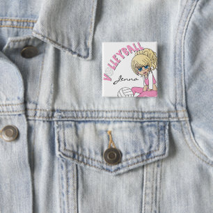 Badge Carré 5 Cm Personnaliser Pink Volleyball mignonne fille