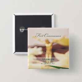 Badge Carré 5 Cm Personnaliser, Première communion Félicitations