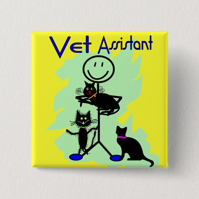 Badge Carré 5 Cm Personne auxiliaire de bâton de vétérinaire avec (Devant)