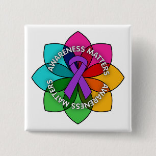 Badge Carré 5 Cm Pétales de sujets de conscience d'épilepsie