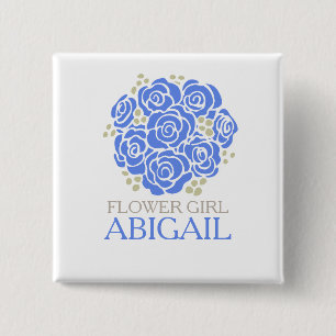 Badge Carré 5 Cm Petit bouquet bleu de demoiselle de honneur appel