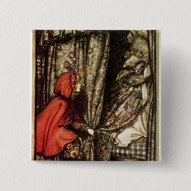 Badge Carré 5 Cm Petit capuchon rouge d'Arthur Rackham | (Devant)