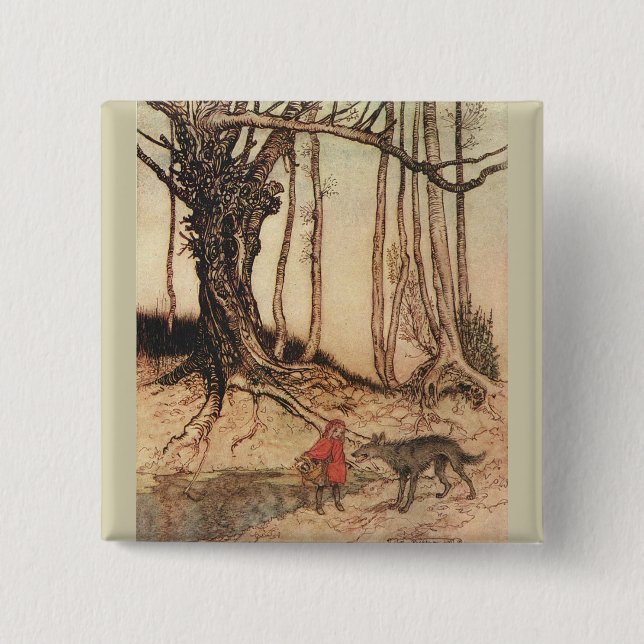 Badge Carré 5 Cm Petit Chaperon Rouge effrayant (Devant)